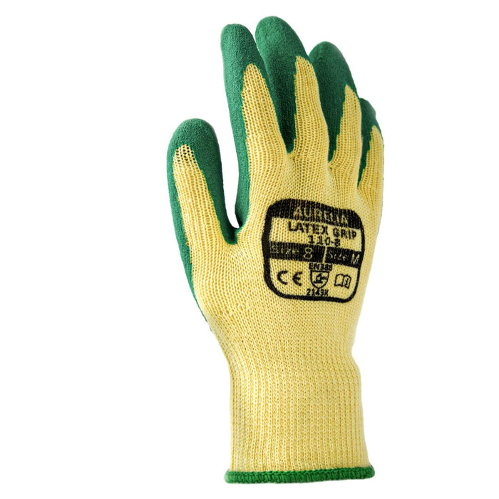 Grip Range - Aurelia Latex Grip Green - Green Crinkled Latex Palm Coated with Poly Cotton Liner Glove Pack Of 12