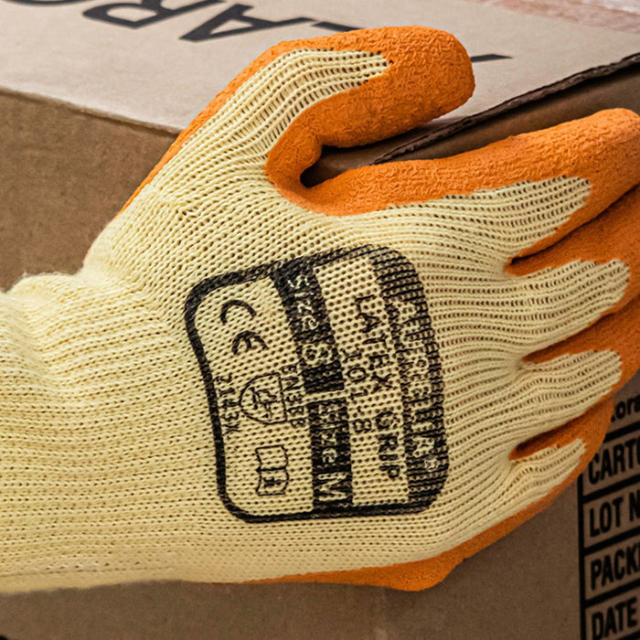 Aurelia Latex Grip Orange - Orange Crinkled Latex Palm Coated with Poly Cotton Liner Glove Pack of 12