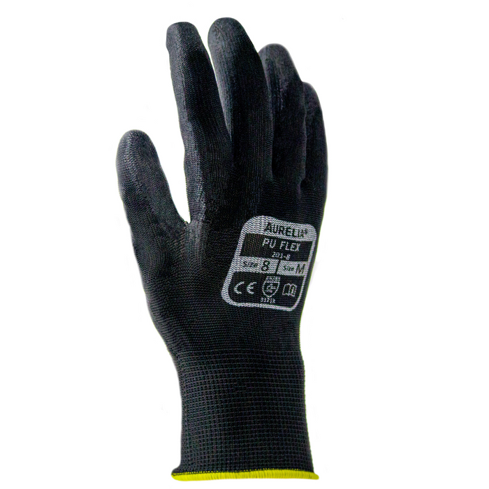 Flex Range - Aurelia PU Flex Plus - Black PU Palm Coated with Nylon Liner Glove Pack Of 12