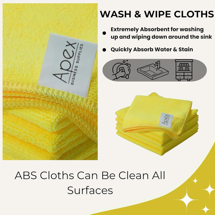 32 X 32 CM Yellow Microfibre Cleaning Cloth Multi-Purpose Reusable Pack of 5 Cloths