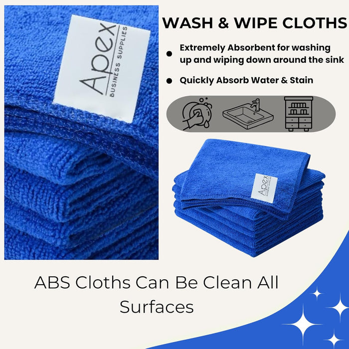 32 X 32 CM Blue Microfibre Cleaning Cloth Multi-Purpose Reusable Pack of 5 Cloths