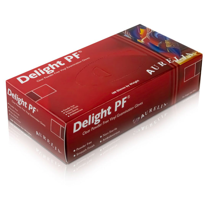 Aurelia Delight Clear PF Powder Free Vinyl Examination Gloves Box of 100