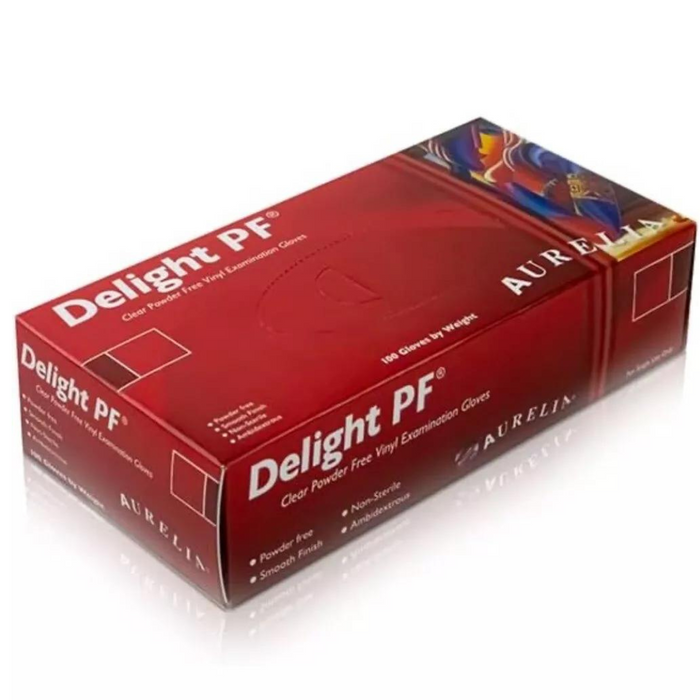 Aurelia Delight PF Clear Vinyl Disposable Gloves, Powder Free & Latex Free Box Of 100